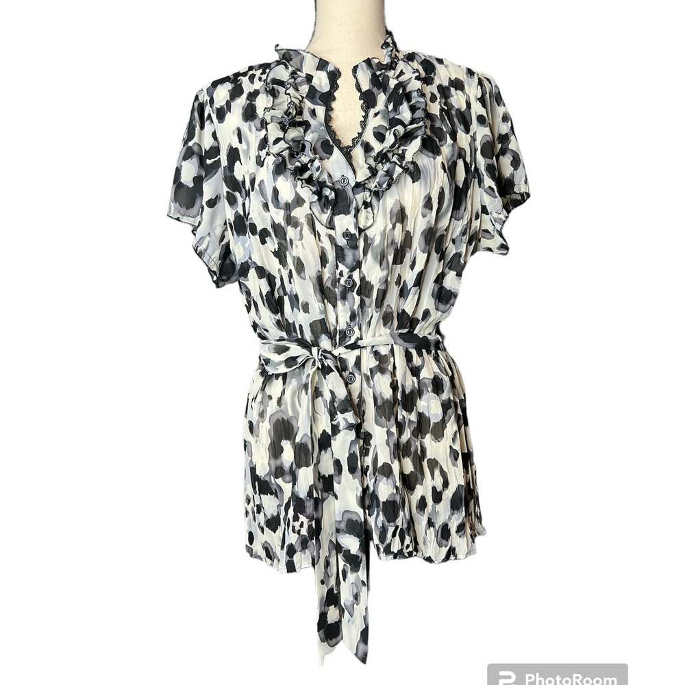 Clothing Company by Notations Tunic Size XL in Sheer Leopard Print Tie Belt